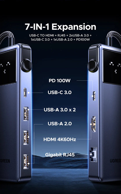 UGREEN Uno 7-in-1 USB HUB Type-C to 4K60Hz HDMI USB3.0 5Gbps RJ45 1000Mbps for MacBook Laptop Accessories Docking Station