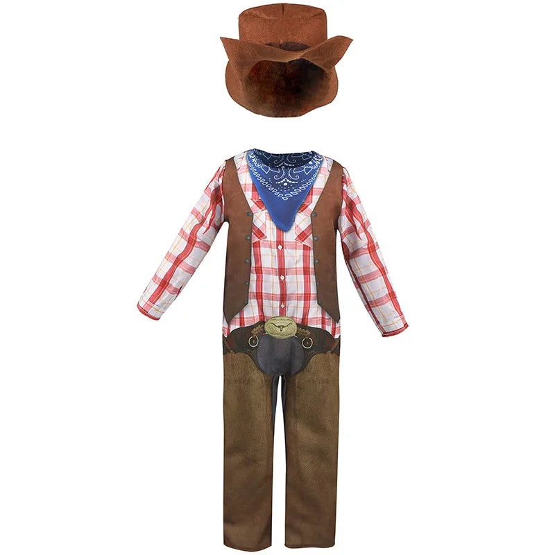 2024 Déguisement de cowboy Western Gilet de vache Body imprimé Garçon Halloween Shérif Costume de scène