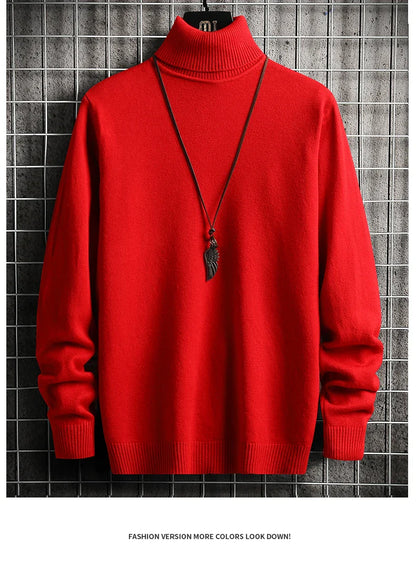 Pulls Hommes Chandails Tricotés Col Roulé Couleur Unie Épaisse Décontractée Manches Longues Haut Tricoté Épissé Pull Coupe Slim Automne Hiver