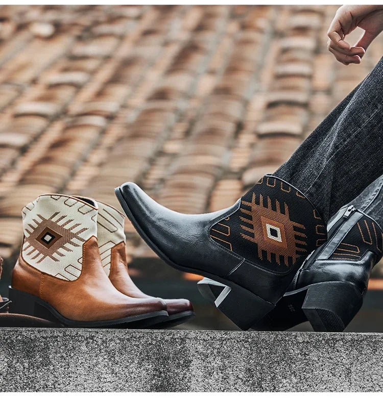Cowboy Classic Fashionable Embroidered Pull On Boots with Wide Square Toe Western Retro Boot Durable 2025 Boots For Men