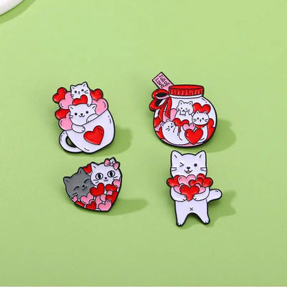 Broche en émail chat de dessin animé mignon, 4 pièces, Animal créatif, cadeau de saint-valentin, épingle à revers, Badge, sac à dos, vêtements, accessoires de chapeau