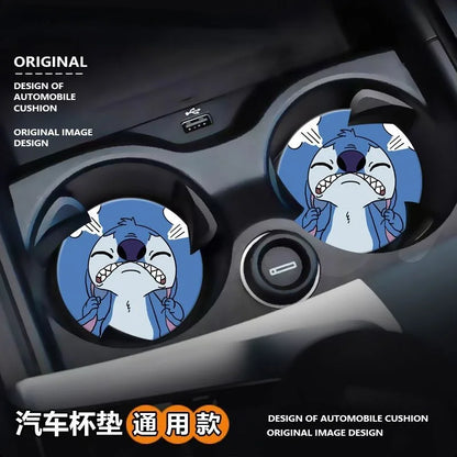 Stitch creative cartoon car coaster car water cup slot mat car interior decoration supplies non-slip mat storage mat universal