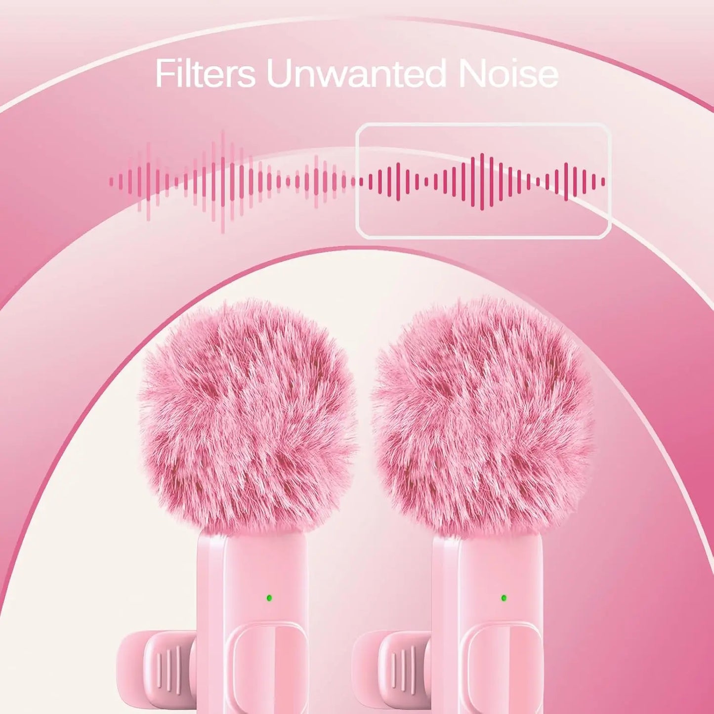 Pink Wireless Lavalier Lapel Microphone for iPhone iPad Vlogging Video Recording Mic for Live Interview Podcast Mic for Girl