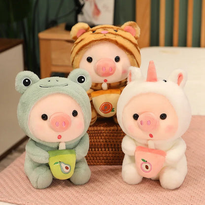 Peluche Kawaii Cochon Boba, Animal en Peluche Cochon, Déguisement Licorne Grenouille, Oreiller Doux, Jouets pour Enfants, Cadeau d'Anniversaire