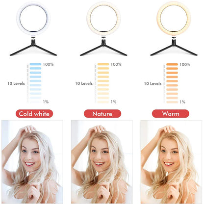 Anneau lumineux LED pour Selfie, intensité variable, éclairage de remplissage pour photographie, avec trépied, télécommande Bluetooth, pour téléphone, enregistrement vidéo en direct