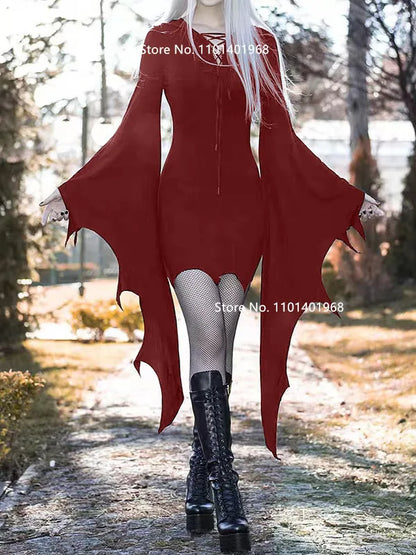 Cosplay Medieval Forest Elven Elf Pixie Costume For Women Gothic Vintage Slim Hooded Nienna Dress Halloween Carnival Party Dress