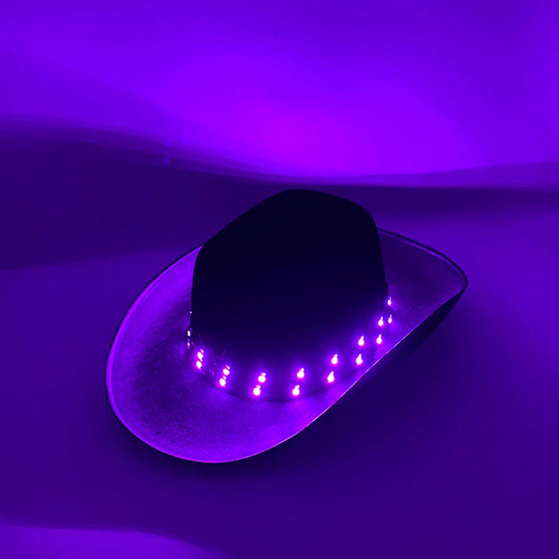 Chapeau de cowboy LED télécommandé pour femmes et hommes, chapeaux de cow-girl occidentaux, robe de l'ouest, vêtements de sauna scintillants pour Halloween, casquette unisexe, mode