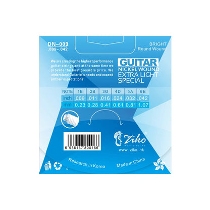 10 jeux de cordes de guitare électrique série Ziko DN, noyau Hexagonal, enroulement en alliage nickelé 009-042/010-046, vente en gros