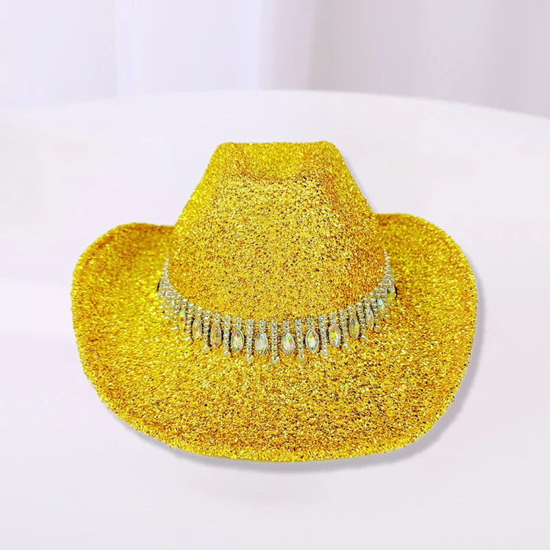 Chapeau de cowgirl pour femme élégant avec strass, chapeau de soleil à large bord, casquette western pour fêtes et usage quotidien
