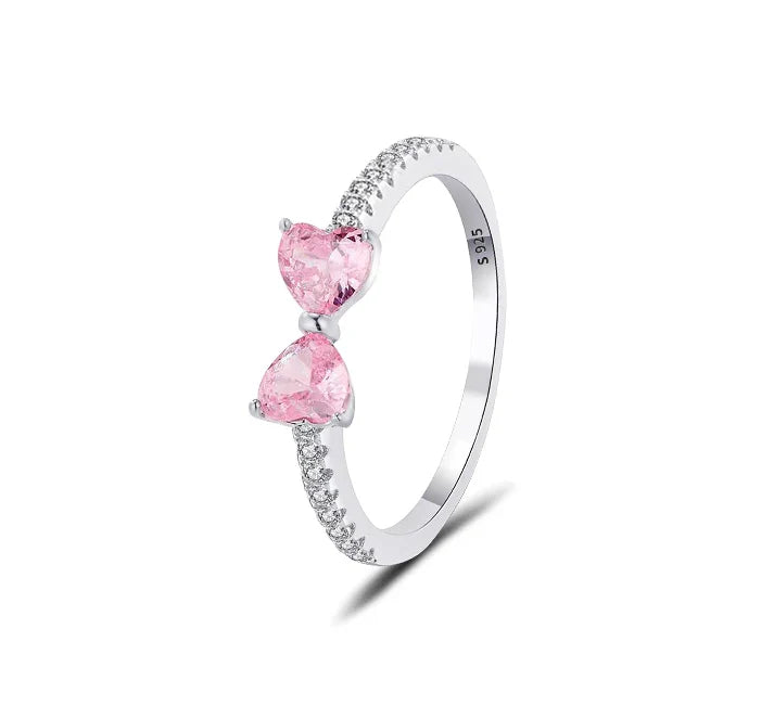 Bague en argent Sterling 925 plaqué rose rouge scintillant, bague en forme de cœur pour femmes, cadeau de fête de mariage, bijoux de saint valentin 2025