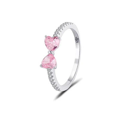 Bague en argent Sterling 925 plaqué rose rouge scintillant, bague en forme de cœur pour femmes, cadeau de fête de mariage, bijoux de saint valentin 2025