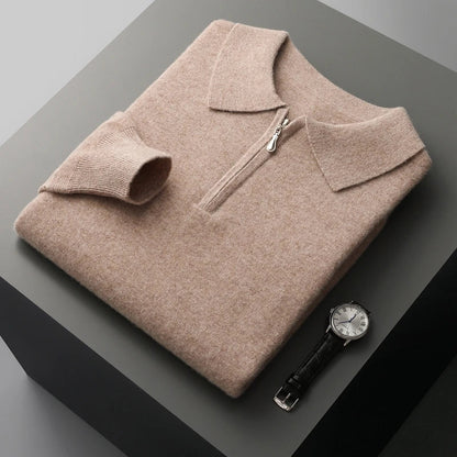 Autumn and Winter New Cashmere Sweater Men's 100% Merino Wool Pullover Casual Loose POLO Knitted Bottom Shirt Jacket Shirt