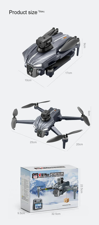 K18 Max RC Drone 8K double caméra sans brosse GPS 5G évitement d'obstacles pliable télécommande UAV grand écran quadrirotor VS K19