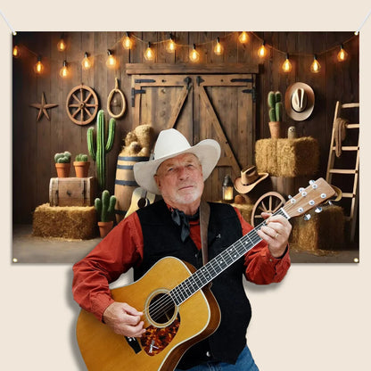 Western Party Backdrop Western Cowboy Party Decoration West Decor Wooden House Barn Photo Background for Birthday Wedding Supply