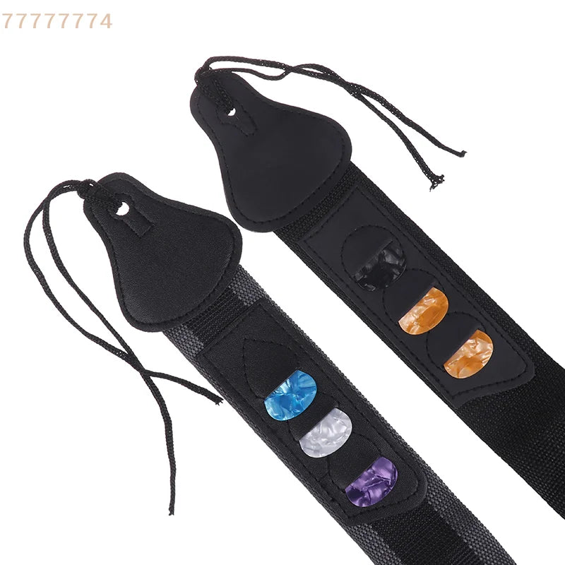 Accessoires de ceinture sangle de guitare électrique réglable en cuir PU avec 3 supports de plectres pour guitare acoustique et basse