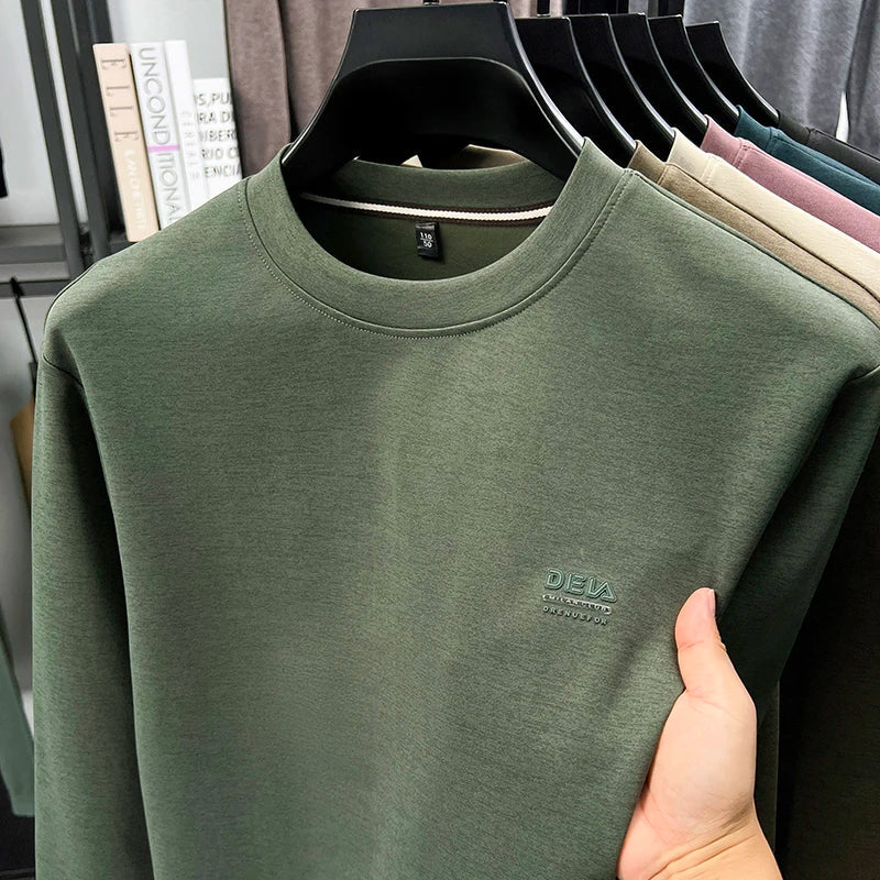 Sweat-shirt homme 2025 nouveau Style printemps et automne homme T-shirt à manches longues en pur coton col rond T-shirt basique à la mode