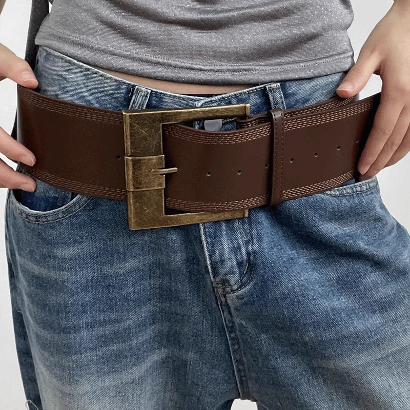 Desinger ceintures pour femmes Vintage large ceinture grande taille Western Cowgirl Cowboy Goth Y2k marron moyen âge mode ceinture femme