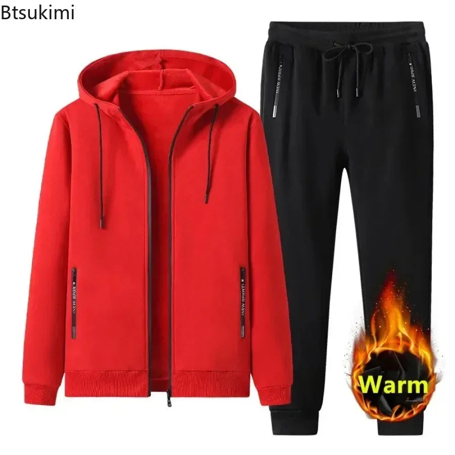 Nouveaux ensembles homme automne hiver 2025 Survêtements décontractés pour homme Costumes de sport à capuche en pur coton épais et chaud polaire pour homme