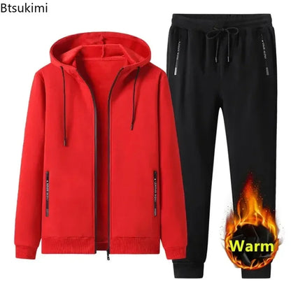 Nouveaux ensembles homme automne hiver 2025 Survêtements décontractés pour homme Costumes de sport à capuche en pur coton épais et chaud polaire pour homme