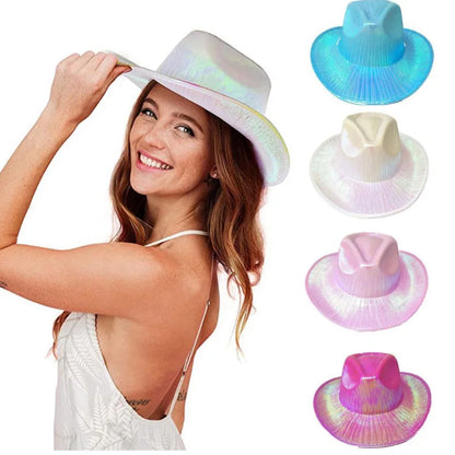Chapeau de Cowboy nacré, Costume de danse, casquette de Cowgirl scintillante, pour boîte de nuit néon, nouvel arrivage