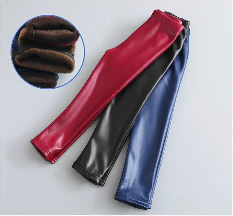 Leggings en cuir PU pour enfants, pantalons crayon décontractés, monochromes, chauds, FJGirl, mignons, tout-petits, enfants, filles, automne, hiver