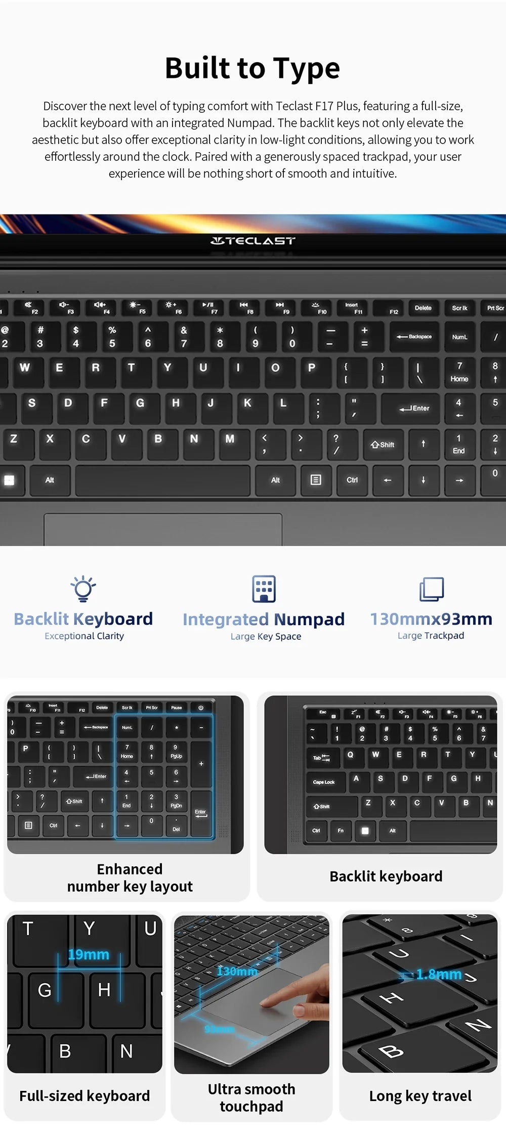 Teclast F17Plus Laptop 17.3 inch, 16GB RAM 512GB SSD, Intel N95, Windows 11 Pro Notebook, 180° Flip Laptops Computer, Backlit Keyboard, mini-HDMI，USB 3.2x3