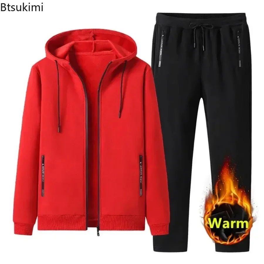 Nouveaux ensembles homme automne hiver 2025 Survêtements décontractés pour homme Costumes de sport à capuche en pur coton épais et chaud polaire pour homme