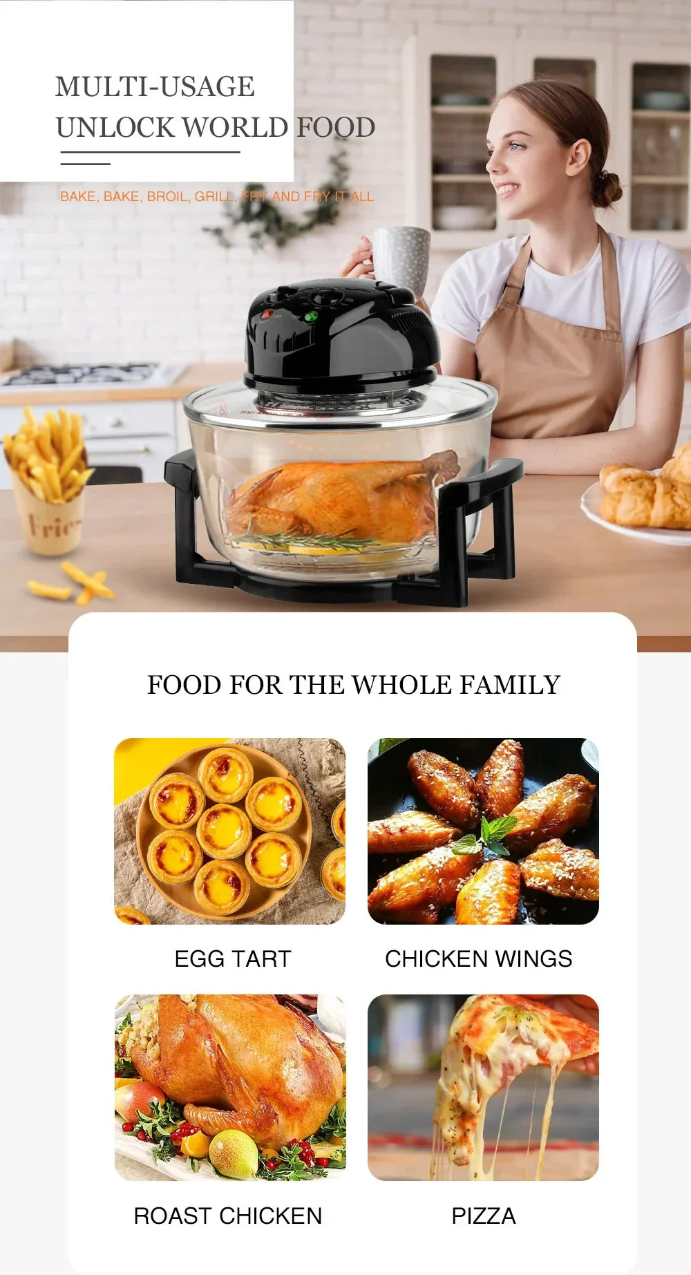 12L Air Fryer, 1400W Electric Hot fryer Oven Oilless Cooker with Touch Control & Nonstick Basket & Visible Window, Family Size