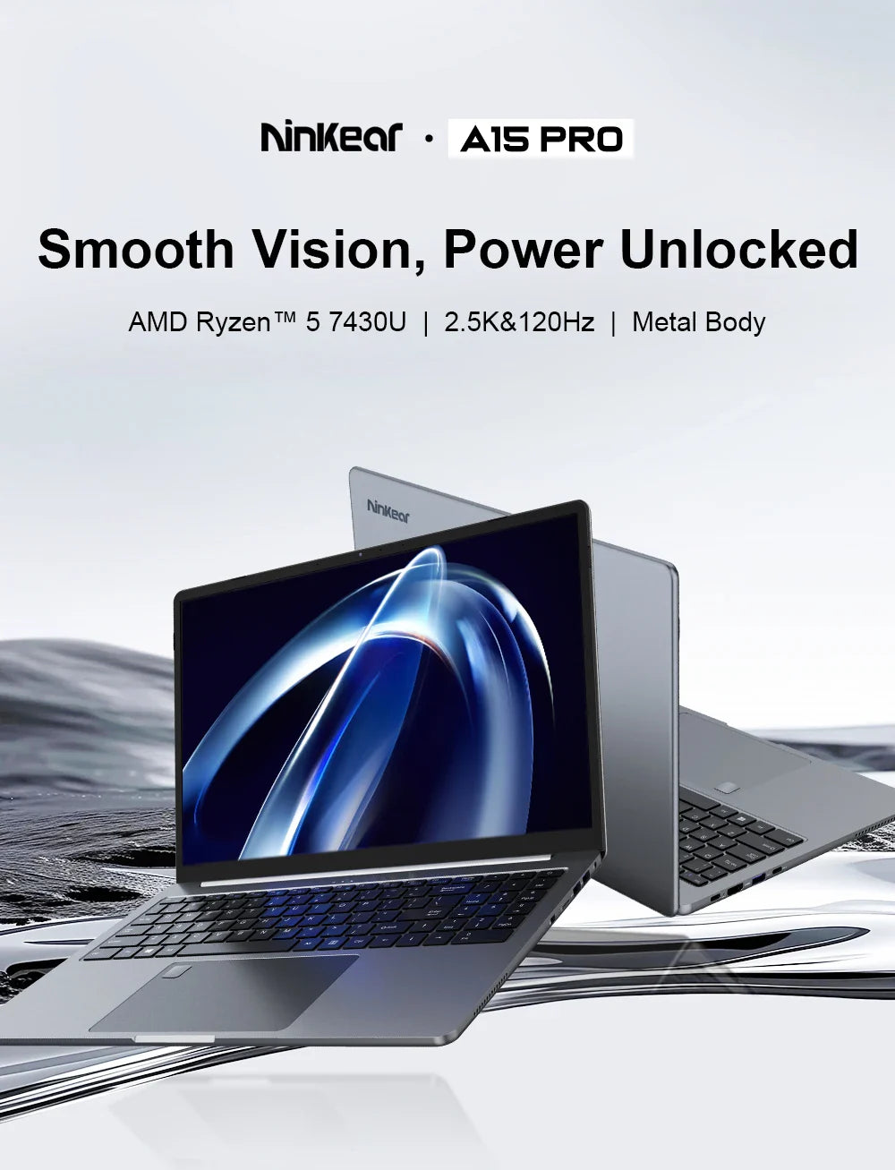 Ninkear A15 Pro Portable Laptop Windows 11 AMD Ryzen 5 7430U 16-inch 2.5K IPS 120Hz 16GB DDR4+1TB SSD WiFi6 BT5 Backlit Keyboard