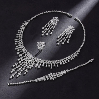 2024 Hot selling 4-piece Bride Wedding Jewelry Set with Cubic Zirconia Dubai Luxury Jewelry Set