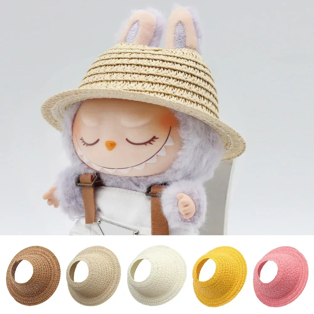Labubu open top straw hat, party clothing accessories, rustic style Labubu baby clothes decoration accessories (hat only)