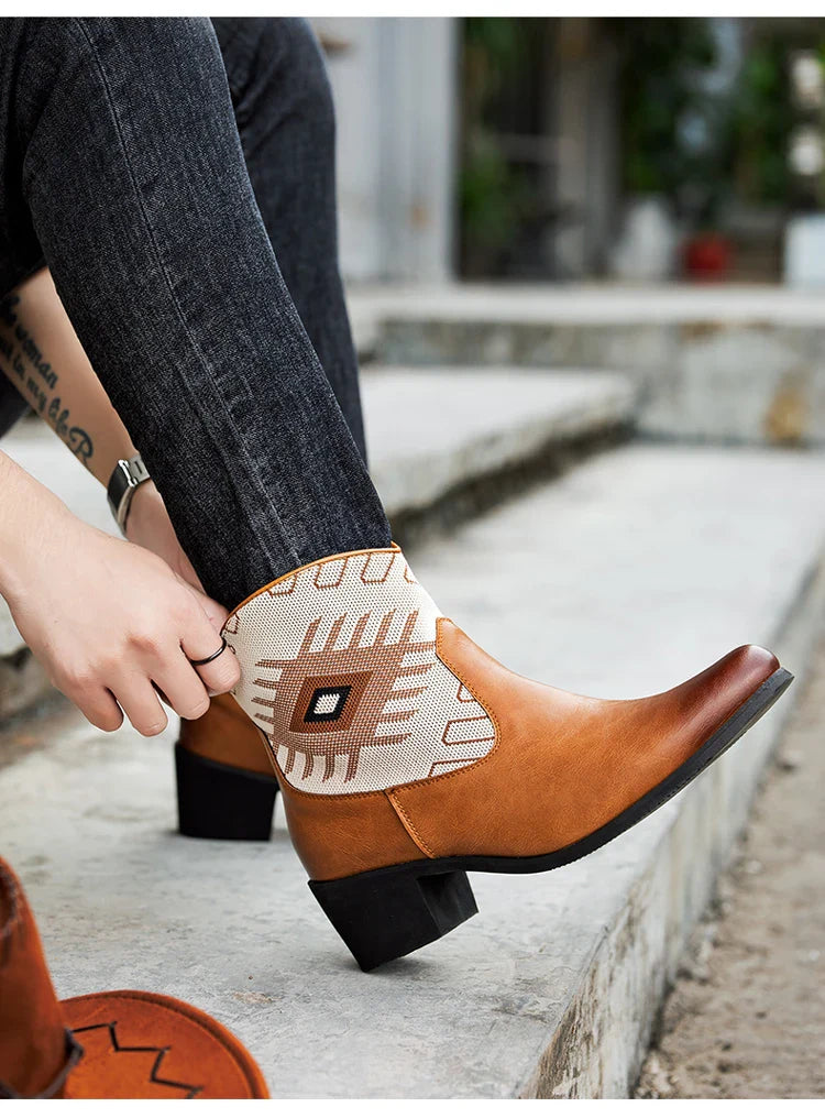 Cowboy Classic Fashionable Embroidered Pull On Boots with Wide Square Toe Western Retro Boot Durable 2025 Boots For Men