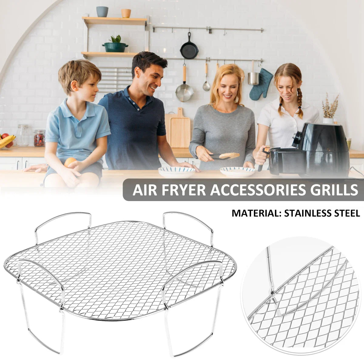 Air Fryer Rack Grilling Rack Stainless Steel Multi-Layer Stackable Cooking Rack Toast BBQ Rack Basket Tray Air Fryer Accessories