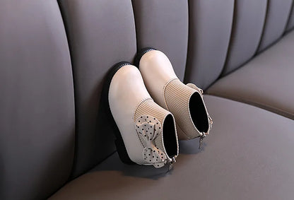 Enfants bottes courtes filles chaussures automne hiver chaud tricoté enfants bottes princesse doux arc enfant en bas âge filles bottes chaussures enfant H11071