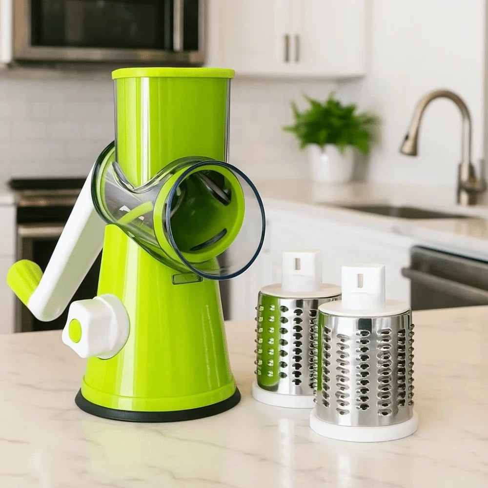 3 Sharp Drums Manual Rotary Vegetable Slicer Stainless Steel Efficient Cutting Vegetable Cutter with Handle Manual Rotary