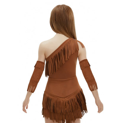 Vintage Western Cowgirl Cosplay Costume, Halloween Theme Party Outfits, Fringed Suede Dress with Fringed Sleeves