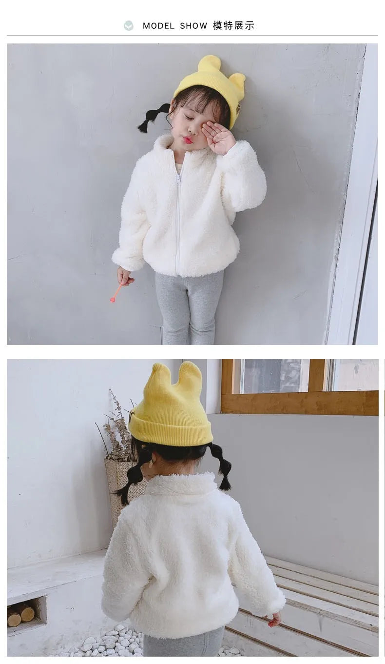 Manteau en peluche de couleur unie pour enfants, automne-hiver, chaud, pour bébés filles et garçons, veste décontractée, pardessus, vêtements pour enfants, vêtements d'extérieur pour tout-petits