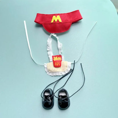 Labubu 17cm Clothes Outfit Accessories For Labubu Dolls Clothing Kids Gift French Fries Apron And M Hat Work Uniforms FF15G