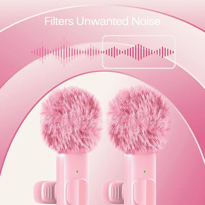 Pink Wireless Lavalier Lapel Microphone for iPhone iPad Vlogging Video Recording Mic for Live Interview Podcast Mic for Girl