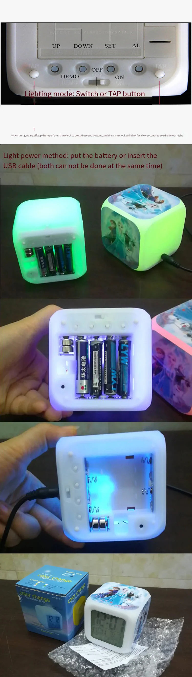 Cute Stitch Alarm Clock with Square Shape Design and Night Light Digital Display Cute Cartoon Gift for Kids Boys Girls Room Use