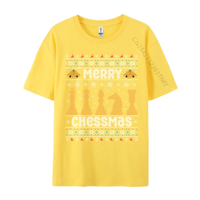 Merry Chessmas Ugly Chess Player Christmas T-Shirts Retro Boy Top T-Shirts Crewneck Combed Cotton Tops Shirt Tops & Tees Casual