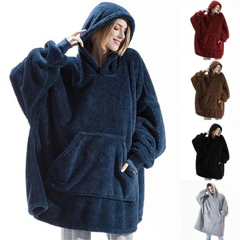 Couverture à capuche avec sourire double face pour hommes et femmes, grande poche, robe surdimensionnée, chaud, couple, adt PVD, nouveau, hiver