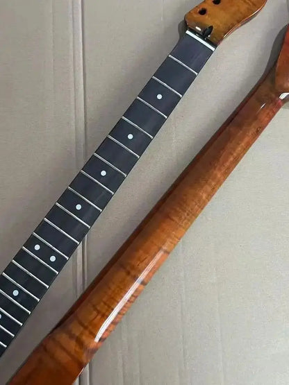 Manche de guitare en érable flammé de style TL |   Finition Sunburst |   Fretboard palissandre 22 frettes |   Cou brillant |   Échelle 25,5" talon 56 mm