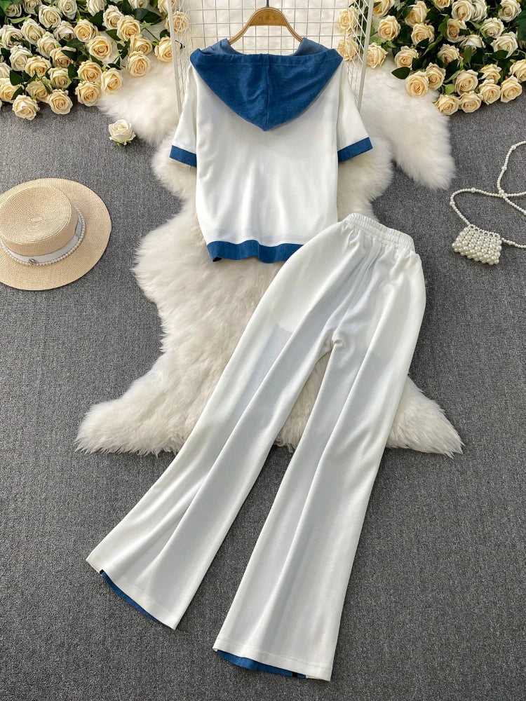Cowboy patchwork hooded jacket fashionable sports suit women's summer 2025 new two-piece set popular age reducing pants
