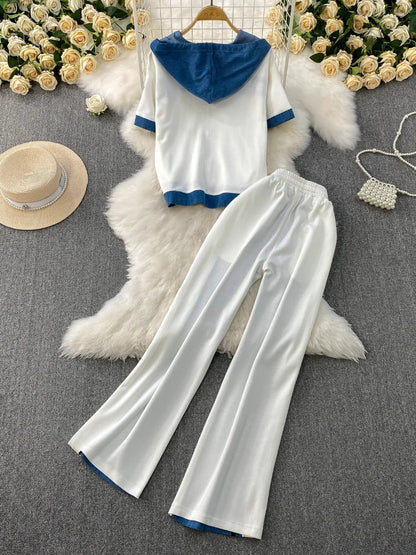 Cowboy patchwork hooded jacket fashionable sports suit women's summer 2025 new two-piece set popular age reducing pants