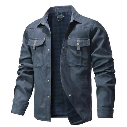 Men's Jackets Spring Flannel Lined Shirt Coat Shacket Casual Snap Button Overshirt Western Cowboy Style High Quality Top US Size