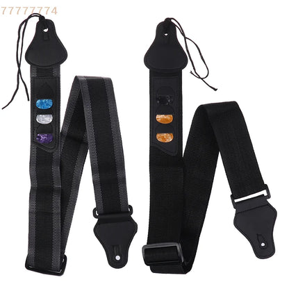 Accessoires de ceinture sangle de guitare électrique réglable en cuir PU avec 3 supports de plectres pour guitare acoustique et basse