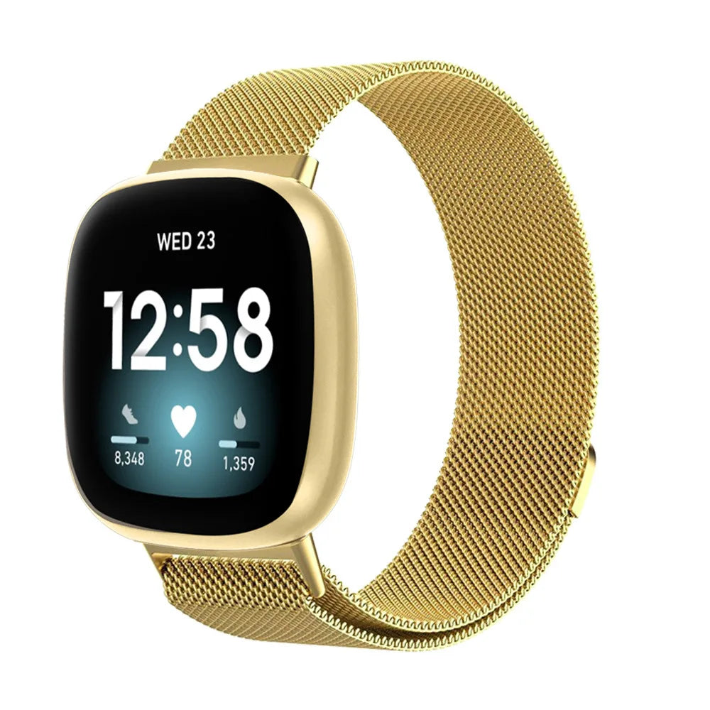 Bracelet à mailles milanaises en métal pour montre connectée Fitbit Versa 4/Versa 3 Bracelet officiel pour Fitbit Sense 2-1 Correa magnétique