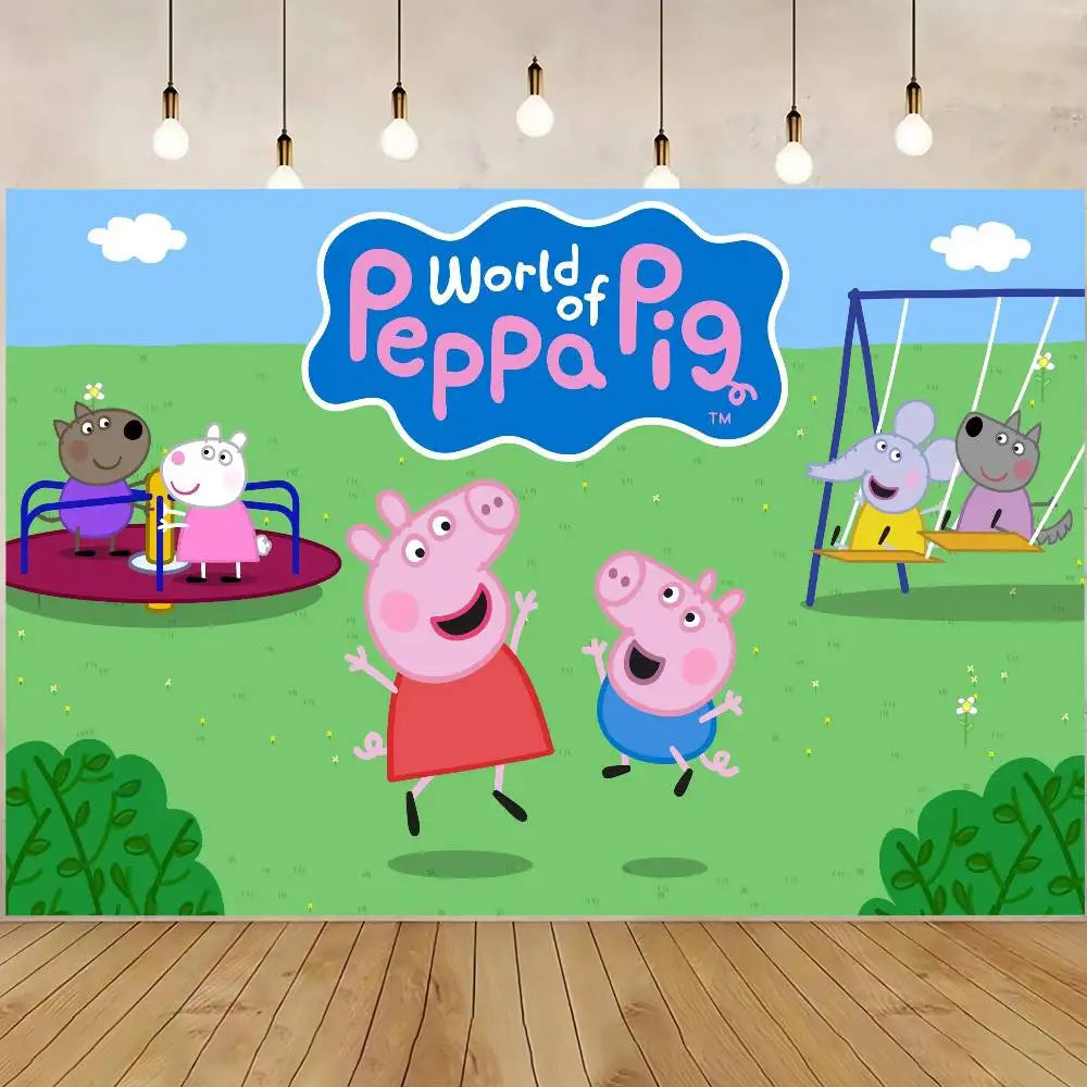 Cute P-PEPPAS PIG Photography Backgrounds For Kids Birthday Party Children Portrait Photo Backdrops