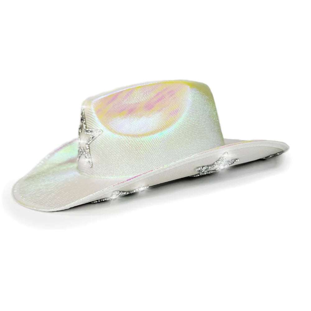 Chapeau de Cowboy occidental rose pour filles, chapeau de Cowgirl avec étoile en cristal Super brillant, chapeau melon pour mariage, carnaval, fête de Festival